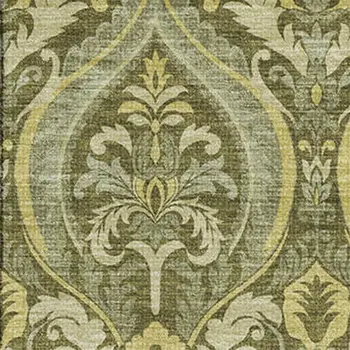 5' X 8' Green And Ivory Floral Washable Area Rug With UV Protection