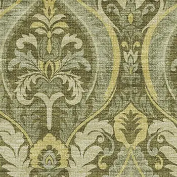 8' X 10' Green And Ivory Floral Washable Area Rug With UV Protection