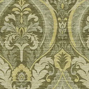 9' X 12' Green And Ivory Floral Washable Area Rug With UV Protection