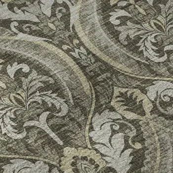9' X 12' Taupe And Ivory Floral Washable Area Rug With UV Protection