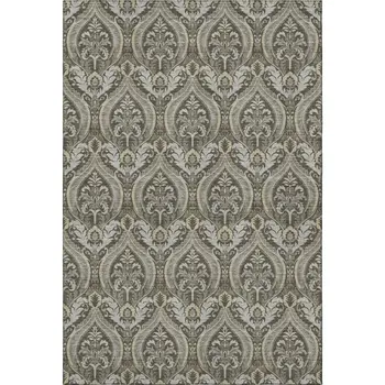 9' X 12' Taupe And Ivory Floral Washable Area Rug With UV Protection