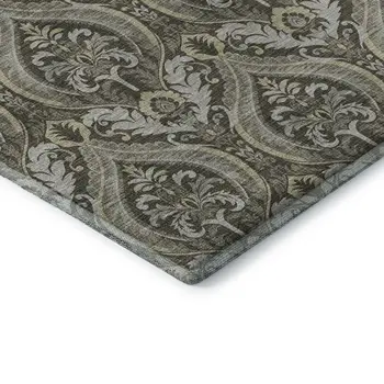 10' X 14' Taupe And Ivory Floral Washable Area Rug With UV Protection