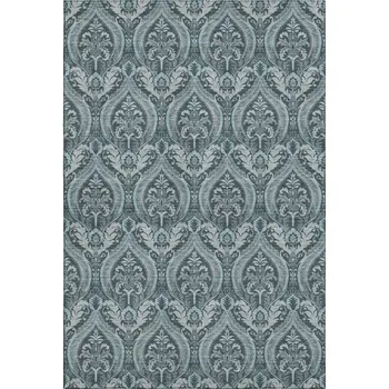 5' X 8' Teal And Ivory Floral Washable Area Rug With UV Protection