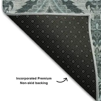 5' X 8' Teal And Ivory Floral Washable Area Rug With UV Protection