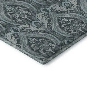 8' Teal And Ivory Floral Washable Round Rug With UV Protection