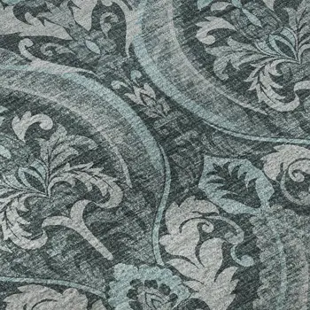 10' X 14' Teal And Ivory Floral Washable Area Rug With UV Protection