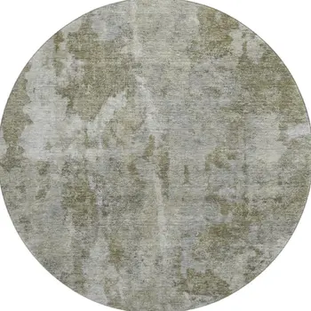 8' Beige And Ivory Abstract Washable Round Rug With UV Protection