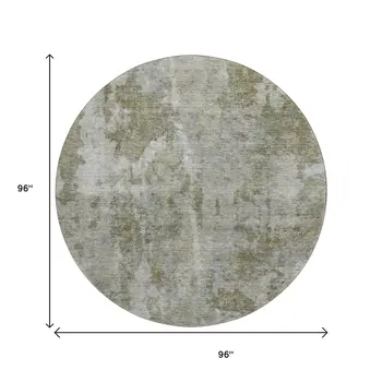 8' Beige And Ivory Abstract Washable Round Rug With UV Protection