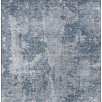 9' X 12' Blue And Ivory Abstract Washable Area Rug With UV Protection