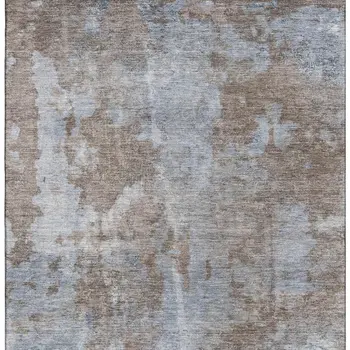 5' X 8' Brown And Ivory Abstract Washable Area Rug With UV Protection