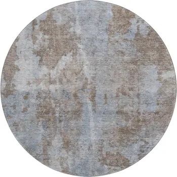8' Brown And Ivory Abstract Washable Round Rug With UV Protection