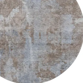 8' Brown And Ivory Abstract Washable Round Rug With UV Protection