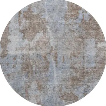8' Brown And Ivory Abstract Washable Round Rug With UV Protection