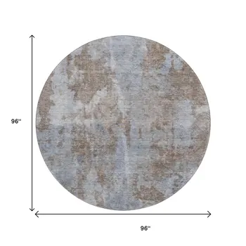 8' Brown And Ivory Abstract Washable Round Rug With UV Protection