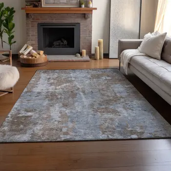 9' X 12' Brown And Ivory Abstract Washable Area Rug With UV Protection