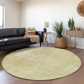8' Gold And Ivory Abstract Washable Round Rug With UV Protection