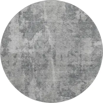 8' Gray And Ivory Abstract Washable Round Rug With UV Protection