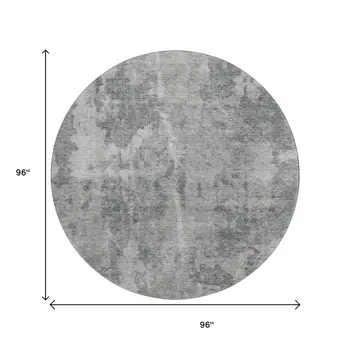 8' Gray And Ivory Abstract Washable Round Rug With UV Protection