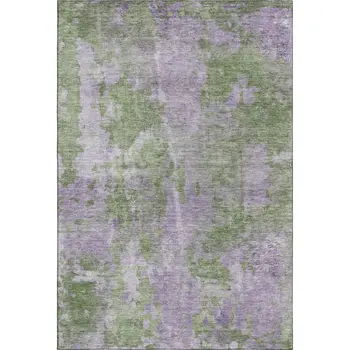 5' X 8' Green And Ivory Abstract Washable Area Rug With UV Protection