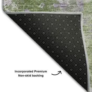5' X 8' Green And Ivory Abstract Washable Area Rug With UV Protection
