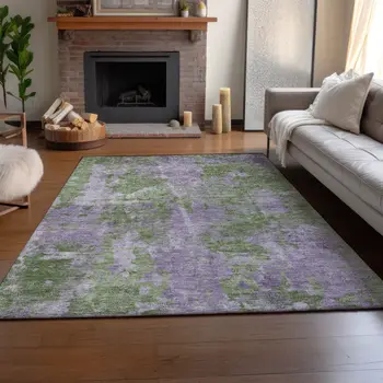 5' X 8' Green And Ivory Abstract Washable Area Rug With UV Protection