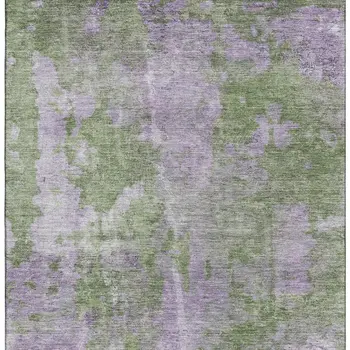 5' X 8' Green And Ivory Abstract Washable Area Rug With UV Protection