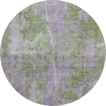 8' Green And Ivory Abstract Washable Round Rug With UV Protection