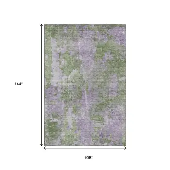 9' X 12' Green And Ivory Abstract Washable Area Rug With UV Protection