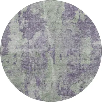 8' Purple And Ivory Abstract Washable Round Rug With UV Protection