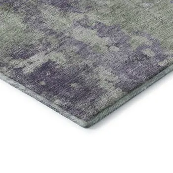 8' Purple And Ivory Abstract Washable Round Rug With UV Protection