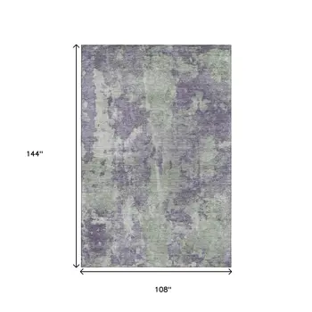 9' X 12' Purple And Ivory Abstract Washable Area Rug With UV Protection