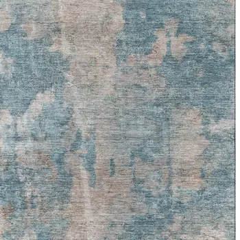 3' X 5' Teal And Ivory Abstract Washable Area Rug With UV Protection
