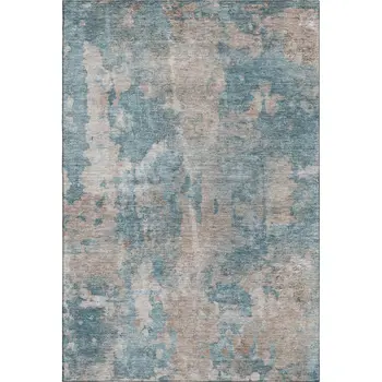 5' X 8' Teal And Ivory Abstract Washable Area Rug With UV Protection