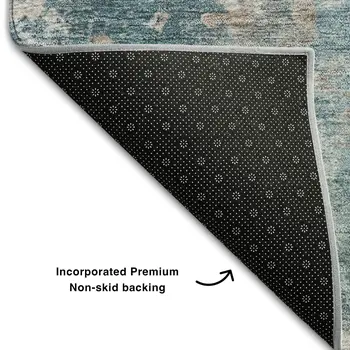 5' X 8' Teal And Ivory Abstract Washable Area Rug With UV Protection