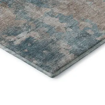 5' X 8' Teal And Ivory Abstract Washable Area Rug With UV Protection