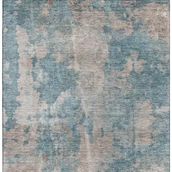 5' X 8' Teal And Ivory Abstract Washable Area Rug With UV Protection