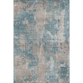 9' X 12' Teal And Ivory Abstract Washable Area Rug With UV Protection