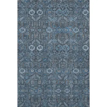 8' X 10' Blue And Ivory Tribal Washable Area Rug With UV Protection