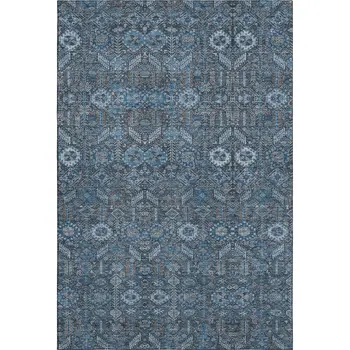 9' X 12' Blue And Ivory Tribal Washable Area Rug With UV Protection