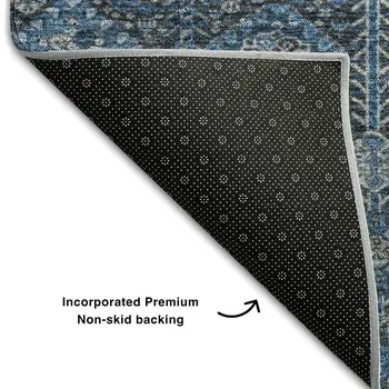 9' X 12' Blue And Ivory Tribal Washable Area Rug With UV Protection