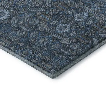 9' X 12' Blue And Ivory Tribal Washable Area Rug With UV Protection