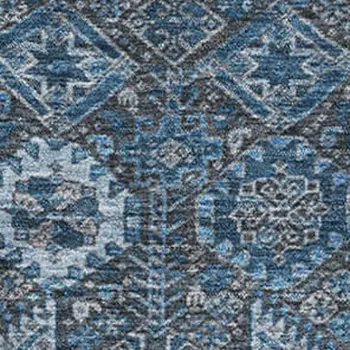 10' X 14' Blue And Ivory Tribal Washable Area Rug With UV Protection