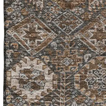 3' X 5' Chocolate And Gray Tribal Washable Area Rug With UV Protection