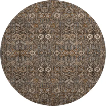 8' Chocolate And Gray Tribal Washable Round Rug With UV Protection