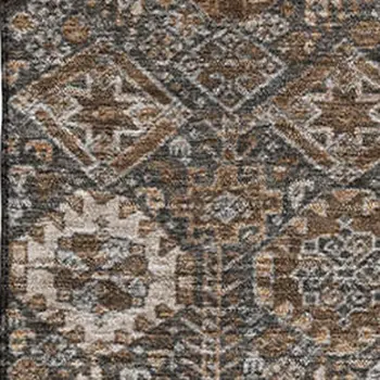 8' X 10' Chocolate And Gray Tribal Washable Area Rug With UV Protection