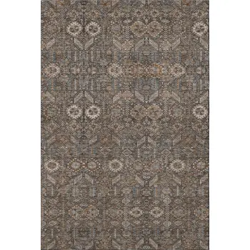 9' X 12' Chocolate And Gray Tribal Washable Area Rug With UV Protection