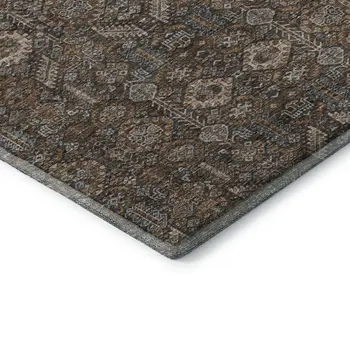 10' X 14' Chocolate And Gray Tribal Washable Area Rug With UV Protection