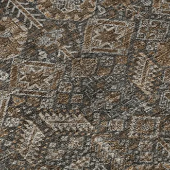 10' X 14' Chocolate And Gray Tribal Washable Area Rug With UV Protection