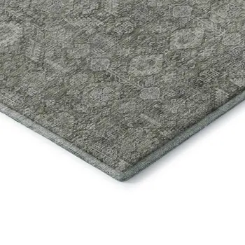 5' X 8' Gray And Ivory Tribal Washable Area Rug With UV Protection