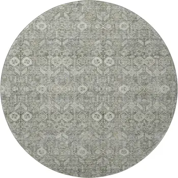 8' Gray And Ivory Tribal Washable Round Rug With UV Protection